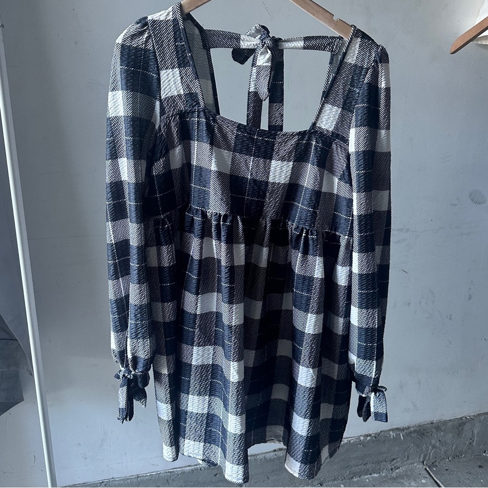 Asos Design Checkered Long Sleeve Babydoll Dress